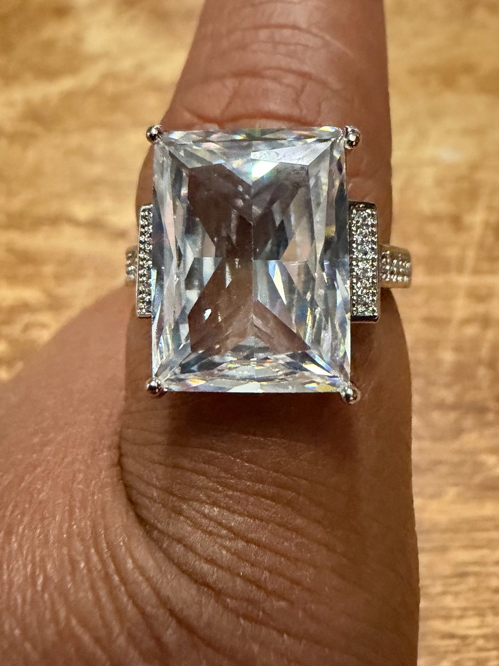 Silver-Tone Clear CZ Emerald-Cut Statement Ring